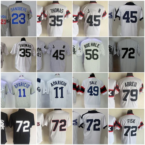 72 Jerseys de beisebol Vintage de Carlton 79 Jose Abreu 11 Luis Aparicio 1959 1976 23 Robin Ventura 35 Frank Thomas 49 Chris Sale 56 Mark Buehrle 45# Jersey