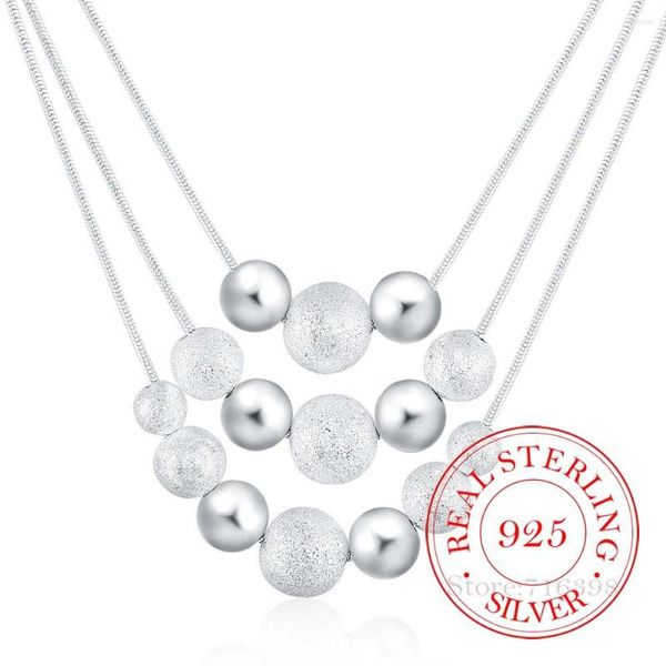 Catene con ciondoli Gioielli in argento sterling 925 Classico di alta qualità Moda a 3 strati Catena di perline di sabbia chiara Collana Collares per le donne