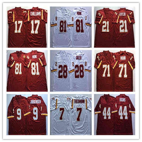 Ws American College Football Wear Maglia da calcio vintage da uomo Sean Taylor Sonny Jurgensen Russ Grimm Sam Huff Sammy Baugh Joe Theismann Art M