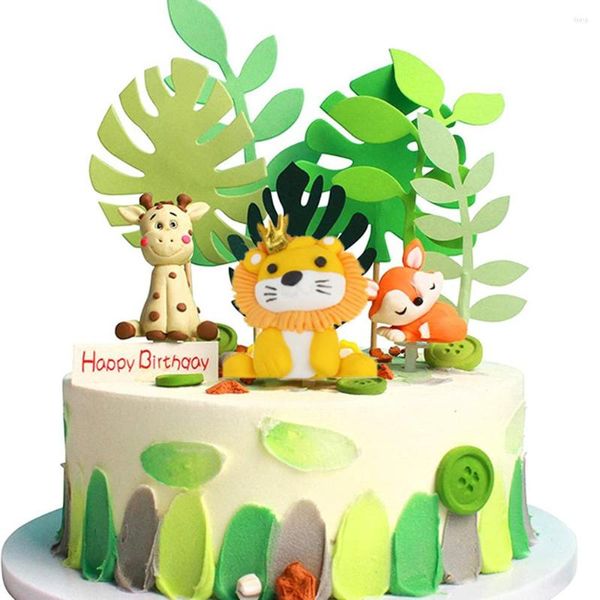Forniture festive 1 set Jungle Safari Animal Cake Toppers Decorazione di animali dei cartoni animati per feste di compleanno per baby shower