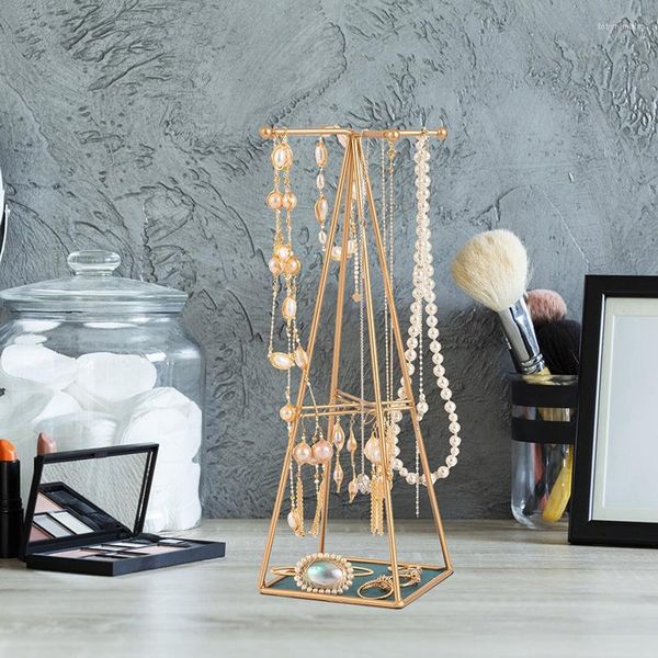 Sacchetti per gioielli Piramide Stand Collana di perle Bracciale in metallo prezioso Orecchini Display Contatore attività