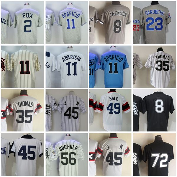 11 Luis Aparicio 1959 1976 Jersey de beisebol vintage 2 Nellie Fox 1960 8 Pullover cinza 23 Robin Ventura 35 Frank Thomas 45# 49 Venda 56 Buehrle 72 Carlton Fisk Shirts