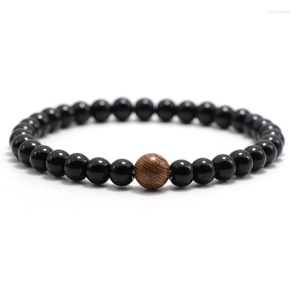 Strang Minimalistisches Obsidian-Perlenarmband für Männer, 8 mm, natürliches rundes Holz, Buddha-Armband, Yoga, Meditation, Schmuck, Armband Pulsera Hombre