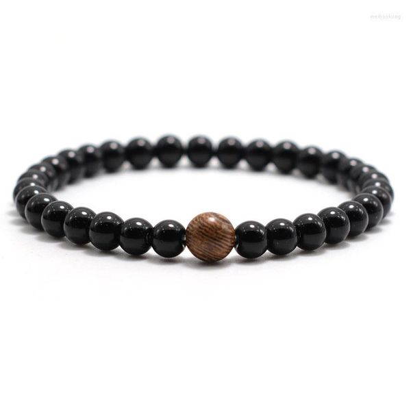 Braccialetto di perline di ossidiana minimalista per uomo 8mm Braccialetto di Buddha in legno rotondo naturale Bracciale per gioielli di meditazione yoga Pulsera Hombre