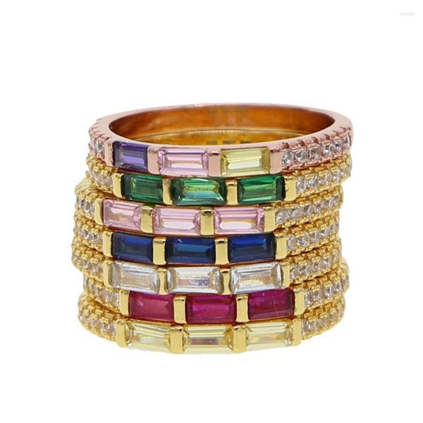 Anelli a grappolo 3 pezzi Baguette Cz Birthstone Colorful Cubic Zirconia Eternity Band Fidanzamento Anello nuziale Moda