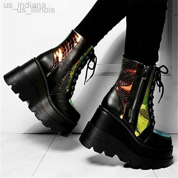 Boots Hot Fashion Gothic Grande tamanho 43 saltos altos Booties de tornozelo preto Street Cool Woman Wedges Sapatos Rosa Footwear L220916