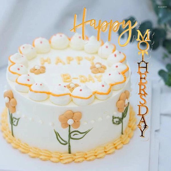 Forniture festive 2022 Happy Mother's Day Cake Topper Decorazioni per feste di compleanno del padre in oro creativo in acrilico