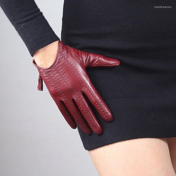 Guanti a cinque dita Pelle di alta qualità con cerniera con nappa Versione dal design corto Pelle di pecora da donna Touch Screen Guida