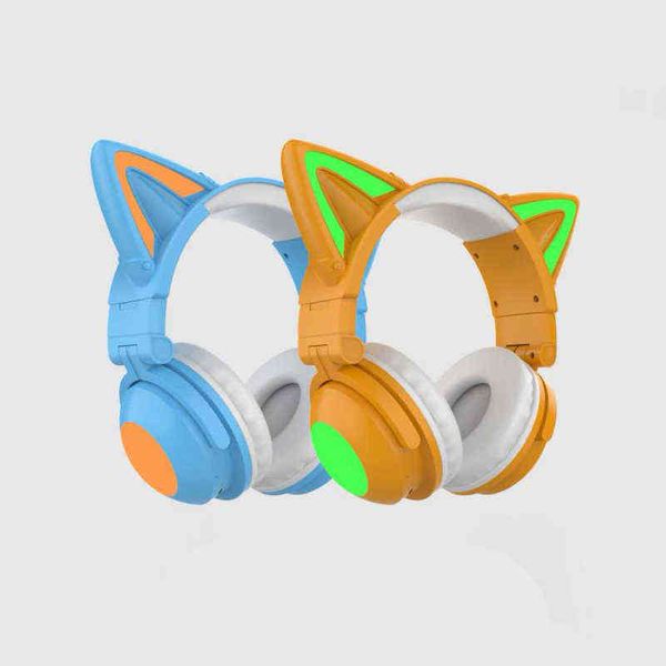 Headsets Kawaii Cat Ear Drahtlose Kopfhörer Bluetooth Gaming Headset für Huawei Smartphone Kopfhörer mit Mikrofon Bunte Ohrhörer T220916