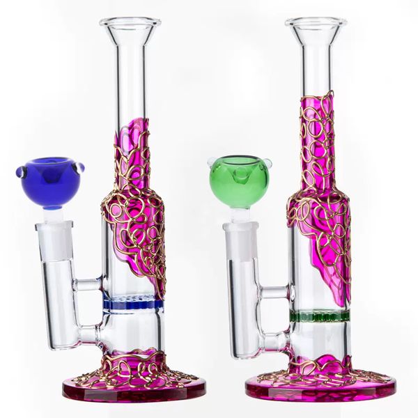 Rauchen Glas Wasserpfeifen Bongs Perkolator Gold Lila Glanz Wabenkammer Filtration Shisha Dab Rigs Großhandel