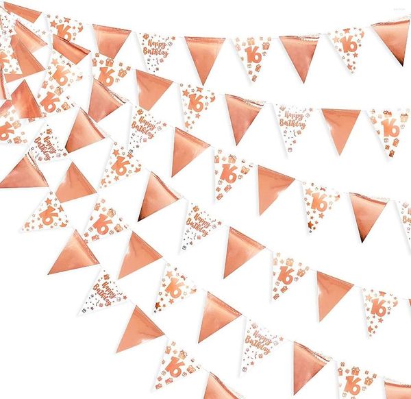 Украшение вечеринки розовое золото 16 -е с днем ​​рождения баннер Бантер Треугольник Флаг Пеннант Гарланда для висящих украшений сладкий 16 декор