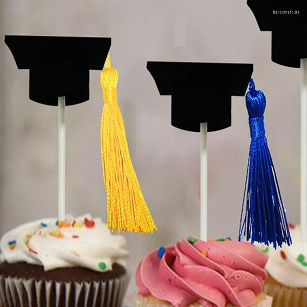 Festliche Lieferungen Abschluss Topper Kuchen Hut Cupcake Grad Pick Party Cap Picks Dessert 2022 Dekorationen Zahnstocher für Dekoration Caps