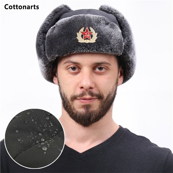 Trapper Hats Winter Distintivo sovietico da uomo Lei Feng con maschera Outdoor Waterproof Warm Addensato Ear Flap Caps Russian Ushanka Bomber 220920