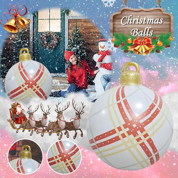 Decorazione per feste Moda 23,6 pollici Palline di Natale Ornamenti Natale all'aperto Atmosfera Giocattoli gonfiabili in PVC Regalo festivo per la casa