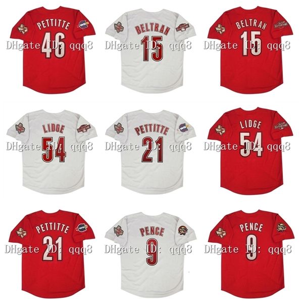 GlaVintage 2005 Houston Baseball Jersey 46 Andy Pettitte 15 Carlos Beltran 54 Brad Lidge 21 Andy Pettitte 9 Hunter Pence Rosso Bianco Grigio Maglie