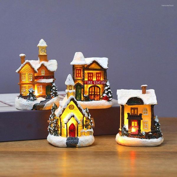 Party-Dekoration Vintage Style Christmas Village House Kabine Figur warmes Lichttisch Geschenke zweistöckige Geschenke