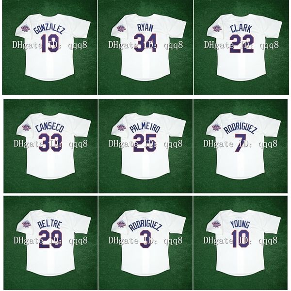 GLA1993 Jersey de beisebol do Texas vintage Nolan Ryan Juan Gonzalez Adrian Beltre Ivan Rodriguez Alex Rodriguez Michael Jose Canseco Rafael