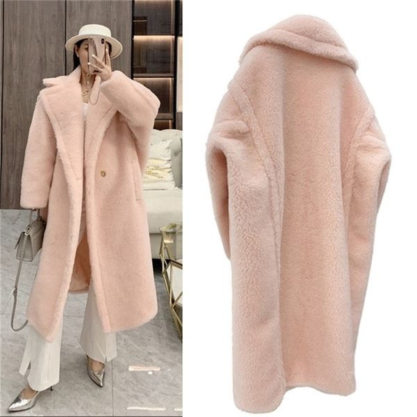 Cappotto da donna in pelliccia sintetica 62% alpaca 26% lana 12% seta invernale addensato orsacchiotto morbido 220919