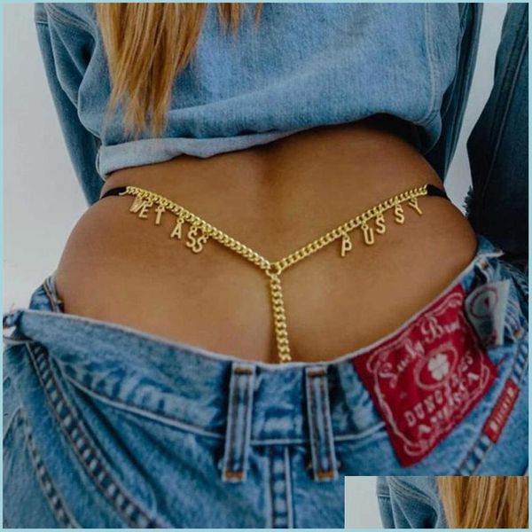 Cadeias de barriga verão sexy corda jóias de jóias personalizadas Cadeias de cintura para mulheres metal letras personalizadas cueca tanga panti dhfwr