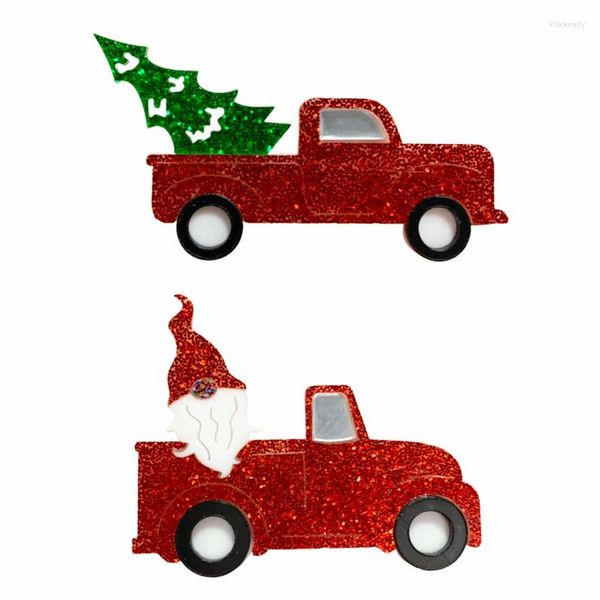 Broschen 2022 Nettes Weihnachtsgeschenk Glitzer Rotes Auto Weihnachtsmann Baum Acryl Für Frauen Mode Abzeichen Dekoration