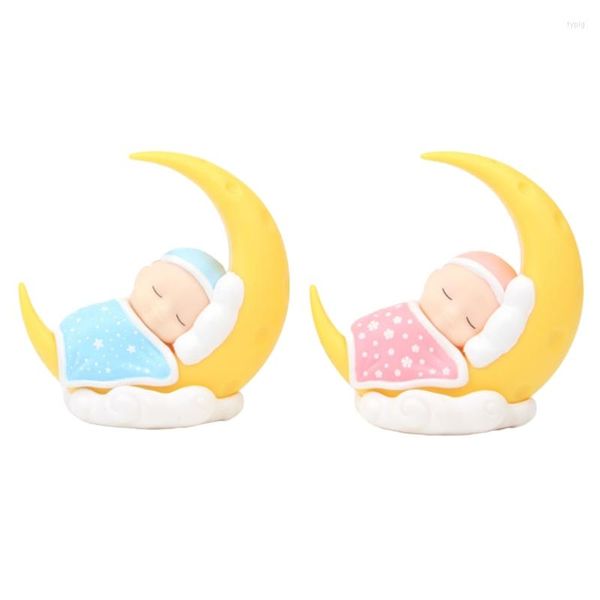 Festliche Lieferungen Süße Micro-View-Kuchenverzierungen Mond Bettbezug Cartoon Schlafendes Baby für Kindergeburtstagsfeierbevorzugungen Blau/Rosa
