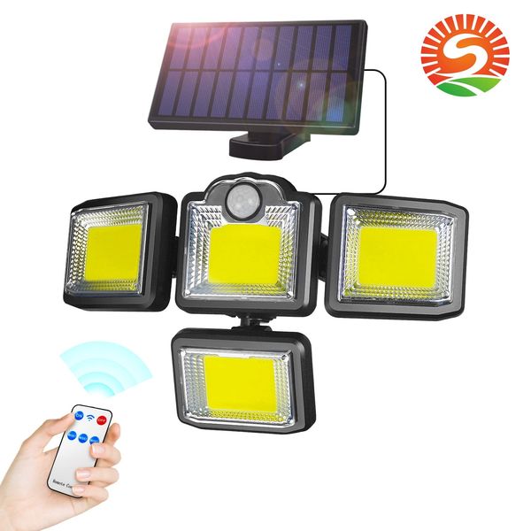 CNSUNWAY Luci da parete solare esterna 192leds Sicurezza solare Luce all'aperto Sensore di movimento con cavo 5 m 3 Modie 4 teste regolabili IP65 Garage da giardino impermeabile