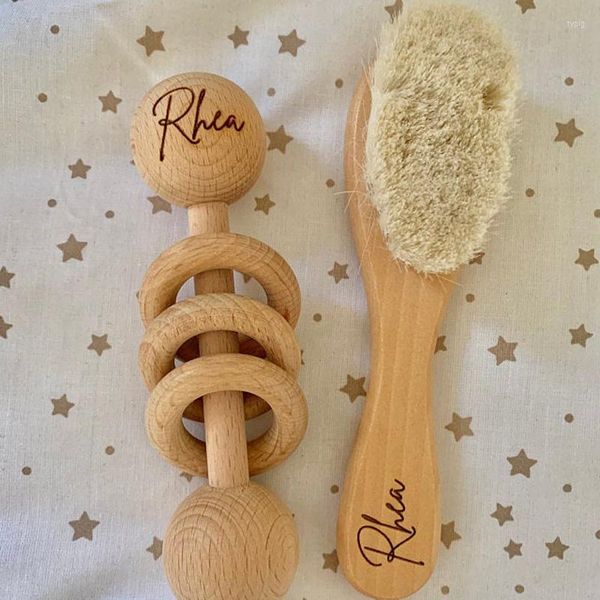 Bomboniera in legno Baby Brush Sonaglio Set Keepsake Shower Born Gift