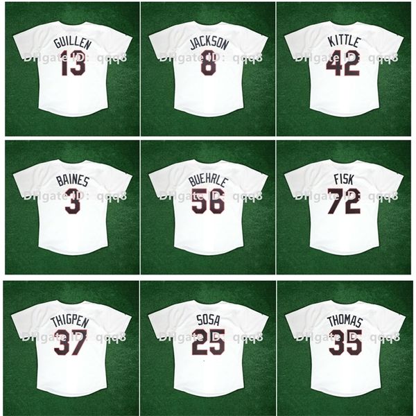 Maglia da baseball vintage Gla1989 Bo Jackson Frank Thomas Harold Baines Paul Konerko Mark Buehrle Ozzie Guillen Carlton Fisk Sammy Sosa Robin