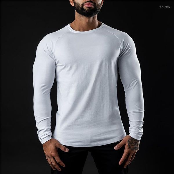 Camisetas masculinas de camiseta magra de camiseta de algodão de algodão longa Camisa longa Camisa de ginástica Fitness Fisionamento de fitness