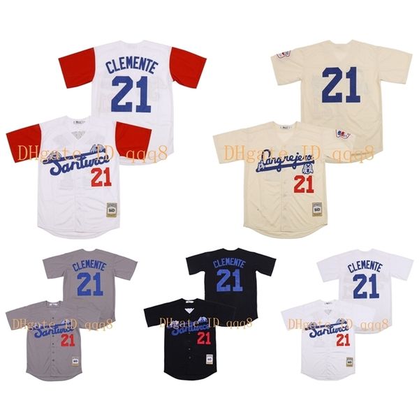 Qualidade do Glatop 1 21 Roberto Clemente Jersey Santurce Crabbers Porto Rico Jerseys White Creme Cinza Preto Costura de beisebol Jersey