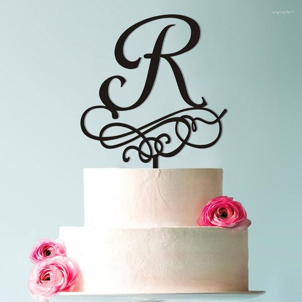 Forniture festive XY-Lettera R Wedding Cake Topper Iniziale oro in legno rustico personalizzato