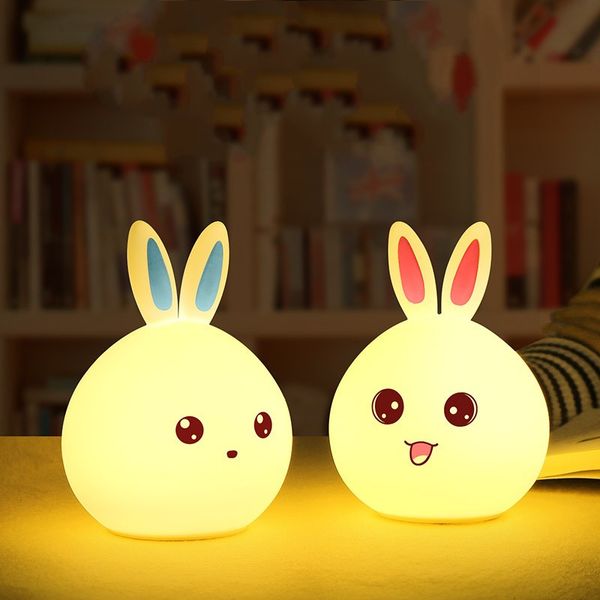 Keepsakes Baby Kids Luce notturna Kawaii Silicone Bunny Rabbit Lamp Tap Control Cambia colore Luci respiratorie per bambini Divertente Nighttime Buddy 2041 E3