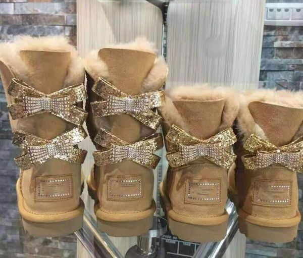 Yeni Avustralya Kar Botları Orta Tüp Moda Sıcak Kadın Pamuk Ayakkabı Bowknot Matkap Kar ayakkabısı Boyutu 863