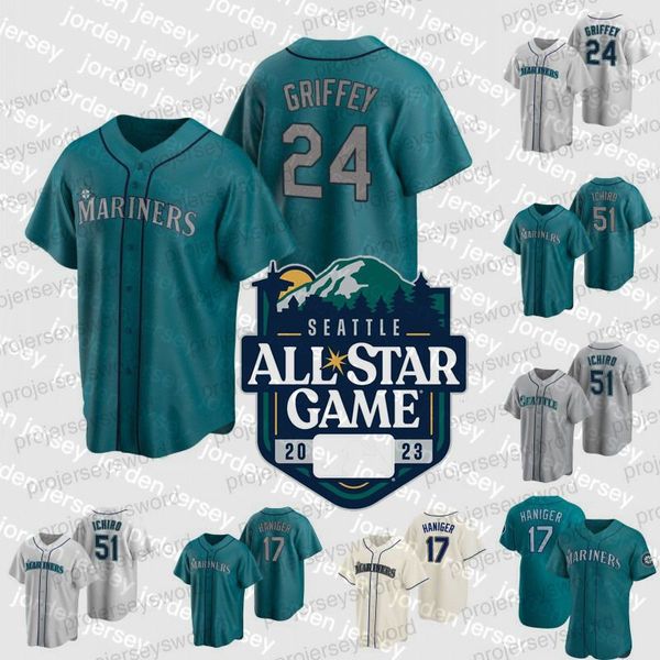 Novo beisebol universitário personalizado usa o Seattle All-Star Game Ken Griffey Jr. Jersey Mariners Julio Rodriguez Mitch Haniger Kyle Seager Adam Frazier