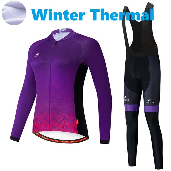 2024 Pro Frauen dunkelviolettes Winter Radfahren Jersey Set Long Sleeve Mountain Bike Cycling Kleidung atmungsaktivem MTB -Fahrradkleidung Kleidung Anzug B17