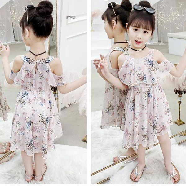 Abiti da ragazza 2022 Summer Girls Dress Sweet Little Fresco Elegante Moda da 2 a 12 anni Bambini Sling Bretella in chiffon