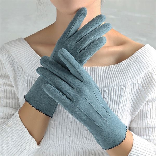 Fünf Fingerhandschuhe Slim Vintage Winddicht Touchscreen Frauen Winter Vollfinger Handwärmer Wildlederhandschuh Weibliche Junge Studenten Großhandel G027 220920