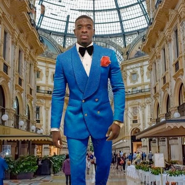 EMING MENS Wedding Royal Blue Blu a doppio petto Groomsmen Tuxedos Man Blazer Eccellenti pantaloni giacca da 2 pezzi