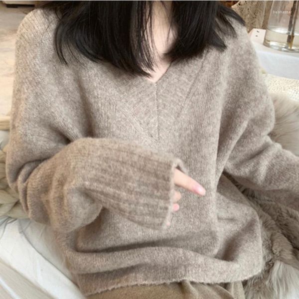 Женские свитера 2022 Осенние зимние кашемирские женщины Сексуальные V-образные вырезок. Пуловой пул.