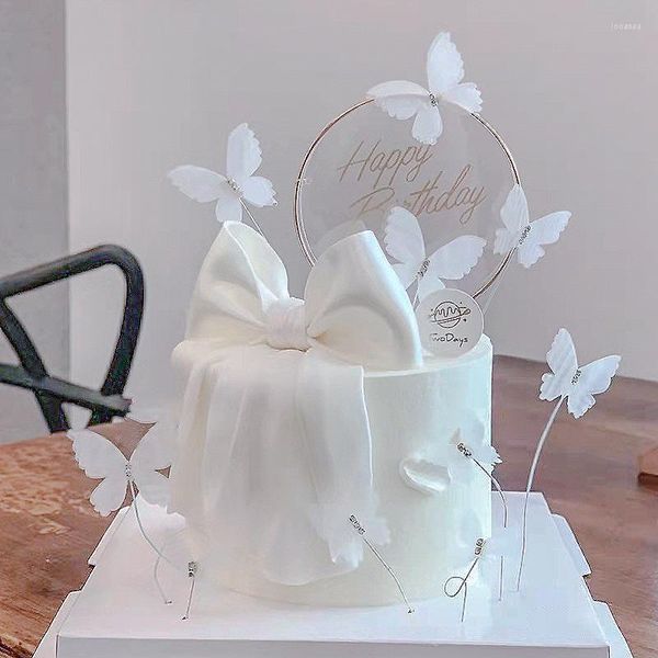 Festliche Lieferungen Kuchen Dekoration Acryl Diamant Weiße Spitze Schmetterling Alles Gute Zum Geburtstag Buchstaben Topper Für Hochzeit Baby Dusche Dekor