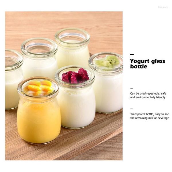 Bottiglie di stoccaggio 10pcs 100ML resistente al calore bottiglia di sughero di vetro di latte tazza di budino con coperchio in legno cucina yogurt
