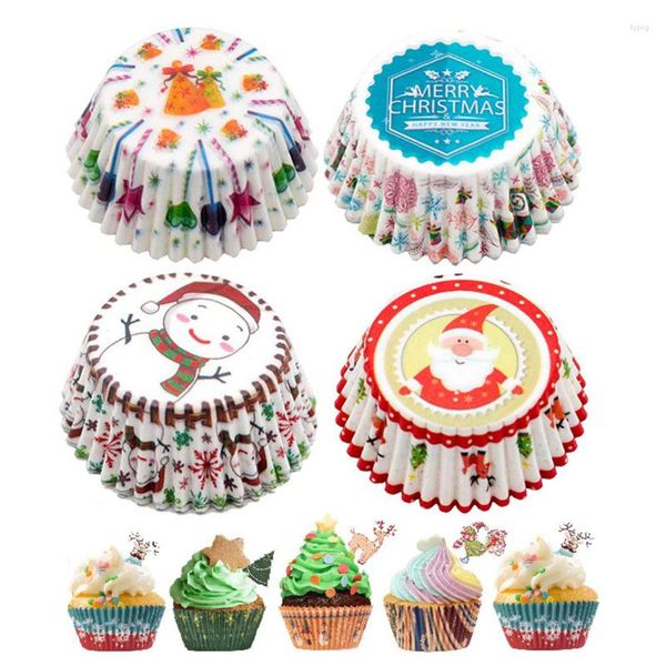 Festival Malzemeleri 100 PCS Noel Cupcake Paper Cups Muffin Astarları Merry Kek Kalıp Pişirme Kupası Ev Dekorasyonları