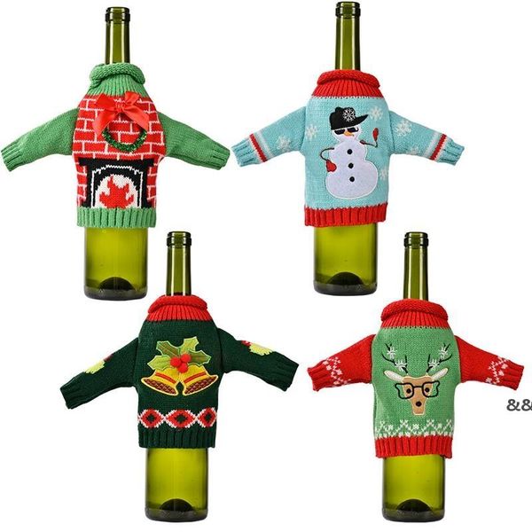 Navidad Christmas Decoration Roupas de malha de vinhos Bottle Saco