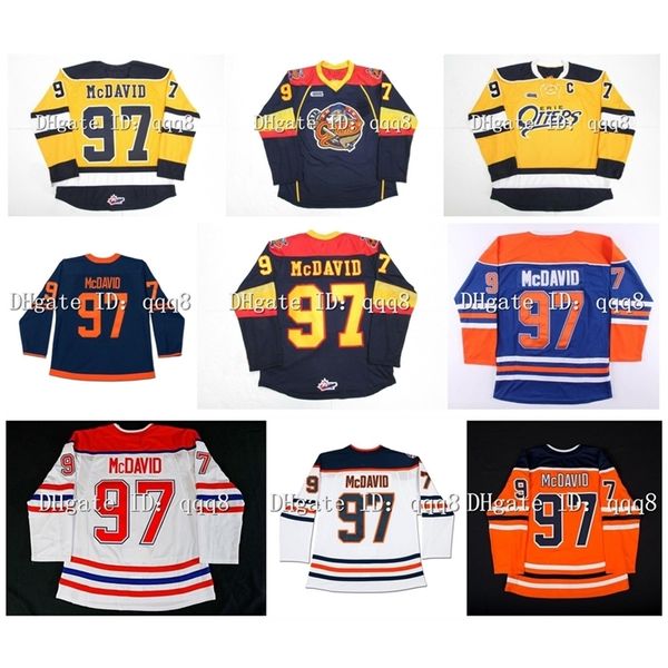 Gla 97 Connor McDavid Trikot Erie Otters Weiß Blau Orange Gelb Schwarz OHL COA Reverse Retro Hockey Trikot Größe S-XXXL