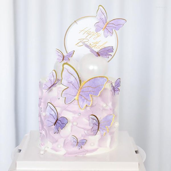 Articoli per feste Biling Farfalla colorata in oro rosa Buon compleanno Torta Topper Matrimonio Sposa Dessert Decorazione per regali adorabili