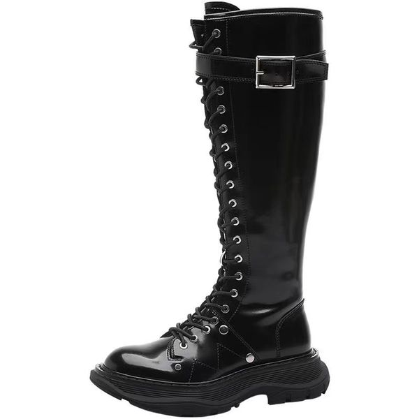 Mode Designer Stiefel Knie Boot Plattform Farbe Luxus Flache Ferse Echtes Leder Passenden Runden Kopf Frauen Lange Weibliche Martin Schuh