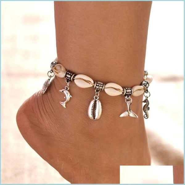 Tornozelets Europa e America Originalidade Personalidade Tornozinhas Conchas de metal Chain Chain Shell Dolphin Fish Tail Pingentnts Pinglelet 2 Dh4ij