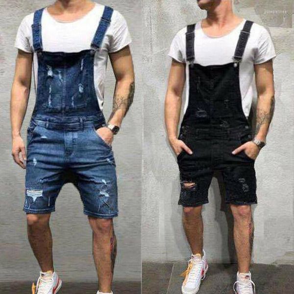 Herren Jeans Herren Zerrissene Overalls Streetwear Distressed Denim Latzhose Arbeitshose Latzhose Lässige männliche Hosenträger