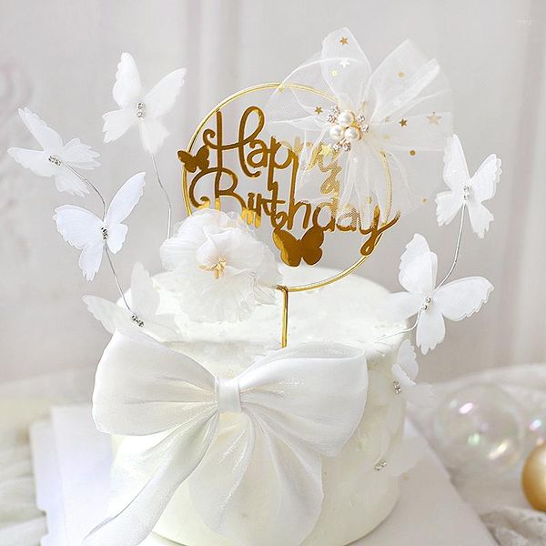 Partyzubehör „Alles Gute zum Geburtstag“ mit Schmetterlingsmotiv, handgefertigte, bemalte Hochzeitsdekoration, Backgeschenk
