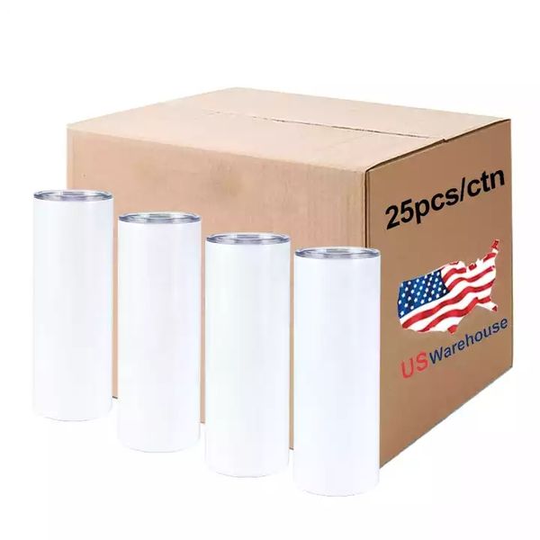 25 pc/karton 20oz Sublimation gerade Becher Tumbler mit Stroh 100% 304 Edelstahlwasserflaschen Doppelte isolierte Tassen